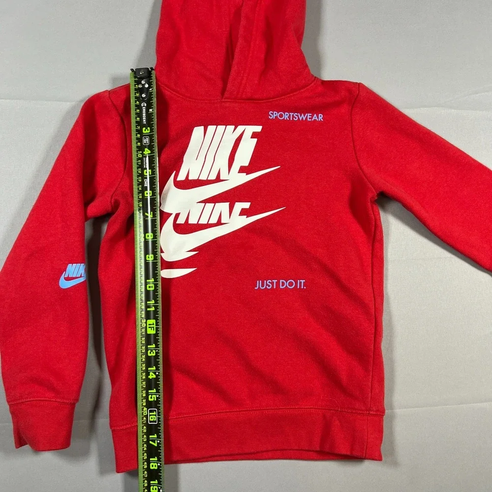 Nike Sportswear Pullover Hoodie Kids 6 Red Cotton Fleece Lined Logo Print Winter